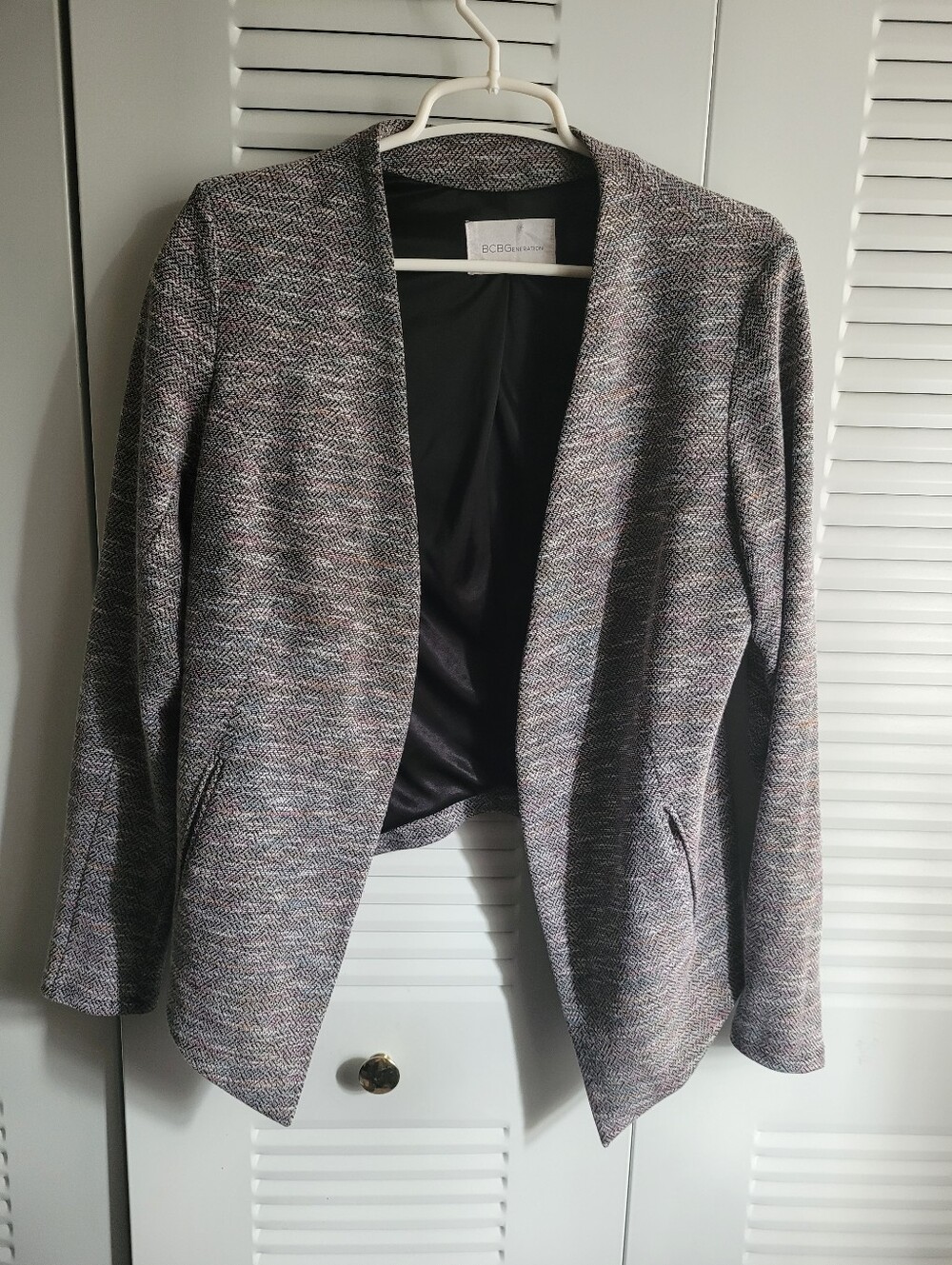 BCBGeneration Open Front Tweed Knit Blazer Jacket Size L Multicolor Workwear